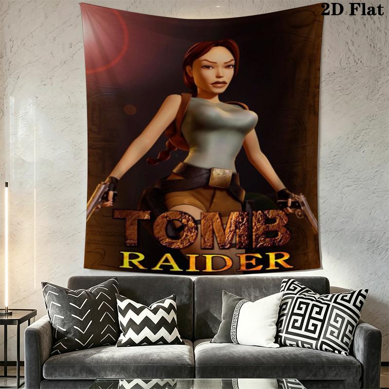 Tomb Raider Lara Wall Tapestry Aesthetic Wall Hanging Printed Fabric Blanket Decorative Tapestries for Bedroom Living Room Home Decor