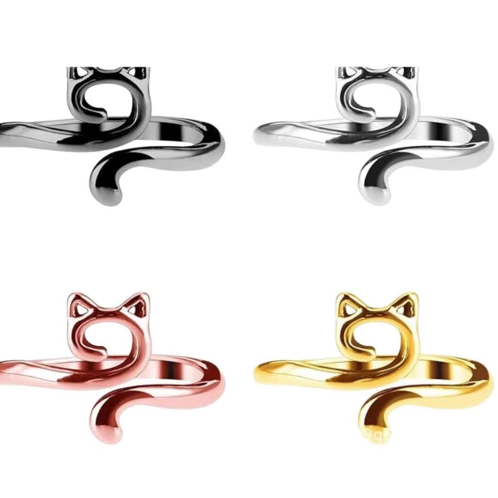 Anello Gatto Geometrico Europeo & Americano, Design Aperto Regolabile, Ornamento Animale Lavorato a Maglia per Dita.