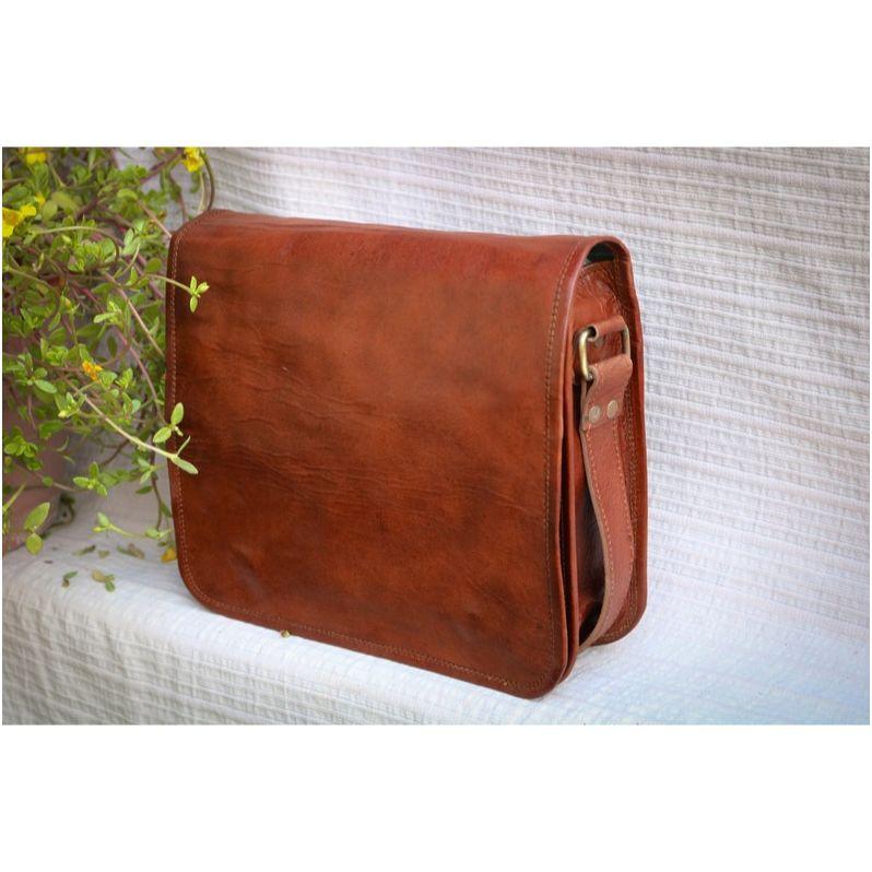 13" Leather Messenger Bag Laptop Case Office Briefcase Gift for Men Computer Distressed Shoulder Bag