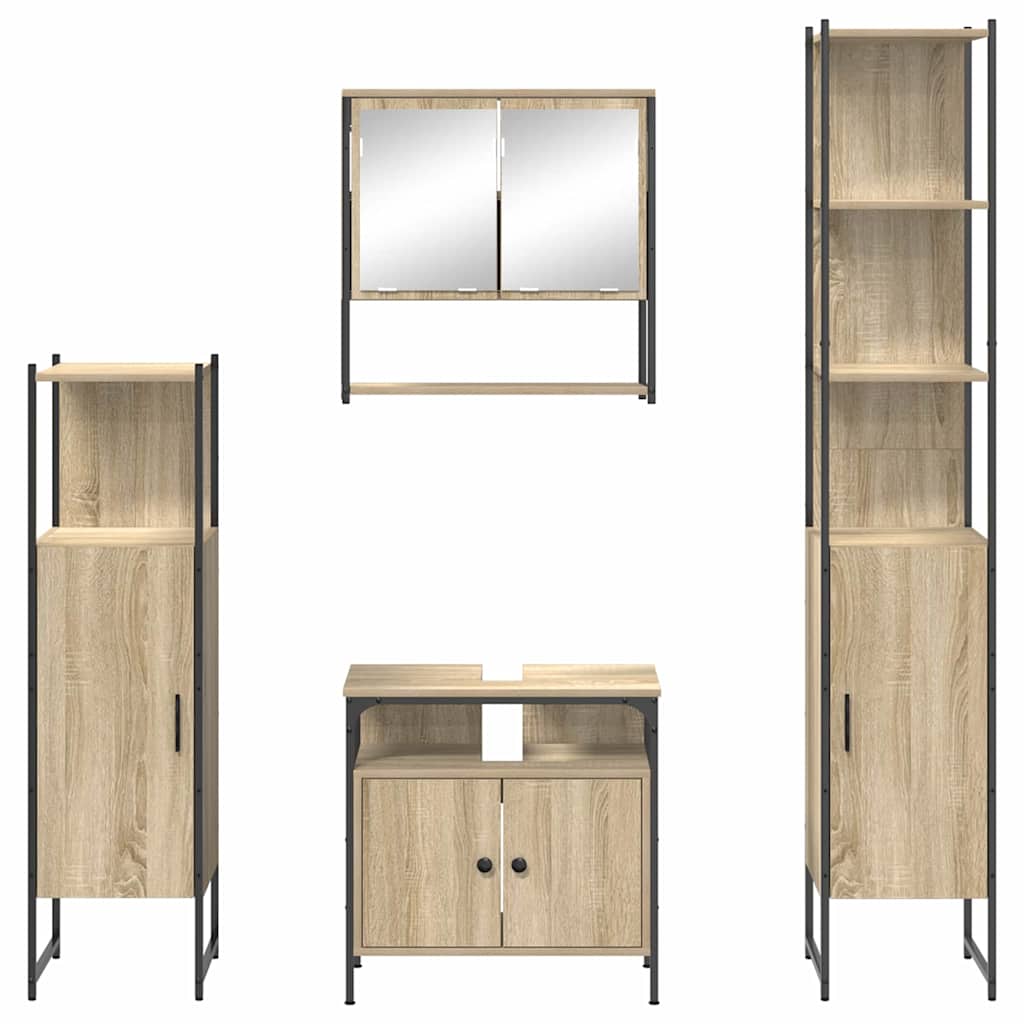 Bathroom Furniture Set with Shelf 4 Pcs Sonoma Oak Wood Based Material