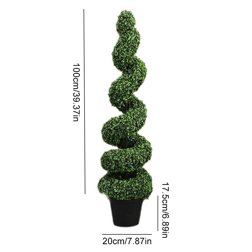 39 Inch Tower Topiary Spiral Artificial Plant Artificial Boxwood Decorative Plant Green Plastic Tree Green Fake Plant for Indoor