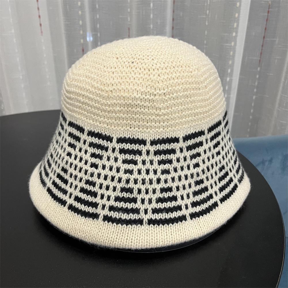 Mixed Color Jacquard Wool Knitted Bucket Hat Women's New Face Small Autumn and Winter Basin Hat Bucket Hat Tide