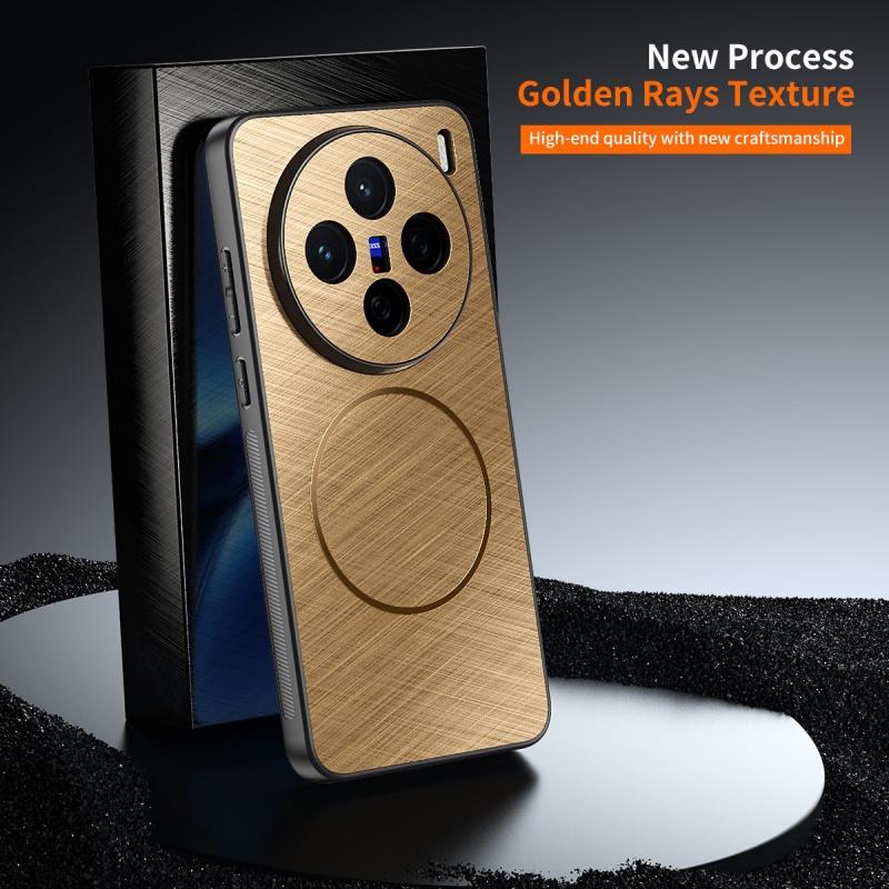 For Vivo X200 Pro Ultra Case Golden Magsafe Magnetic Circle Silk Thread Pattern Full Camera Lens Protection Leather Case Cover