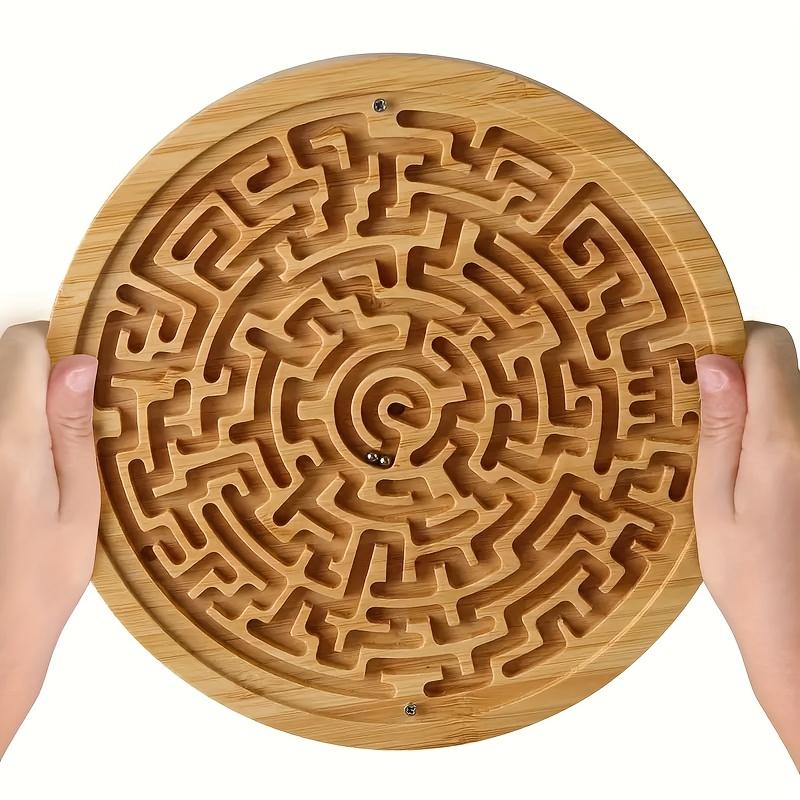 Bamboo Balance Board,Round Wooden Maze With Steel Balls,2 Metal Ball Challenges and Puzzle Games for Brain Training, Suitable for Seniors and Families