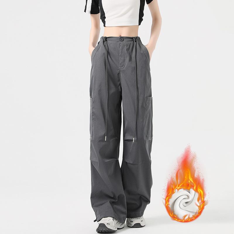 Women's High-Waist Velvet-Lined Wide-Leg Climbing Pants - Autumn/Winter 2025 American Style