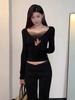 Modal V-Neck Mesh Patchwork Long-Sleeve Ballet T-Shirt for Women - Autumn/Winter Collection.