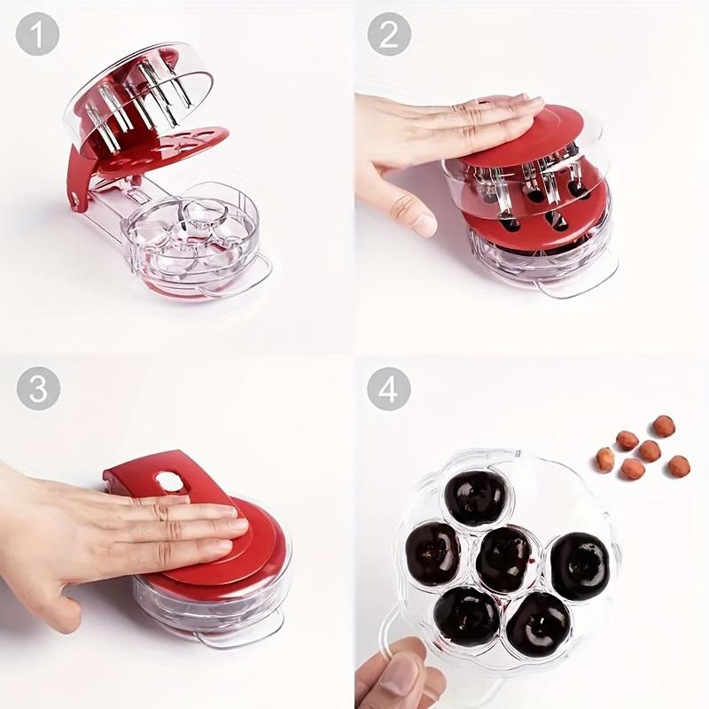 6 in 1 Cherry Pitter Tool with Ergonomic Handle , Portable, Mess Free Seed Remover for Cherries, Jujube , Dates, Easy Clean Silicone Design,