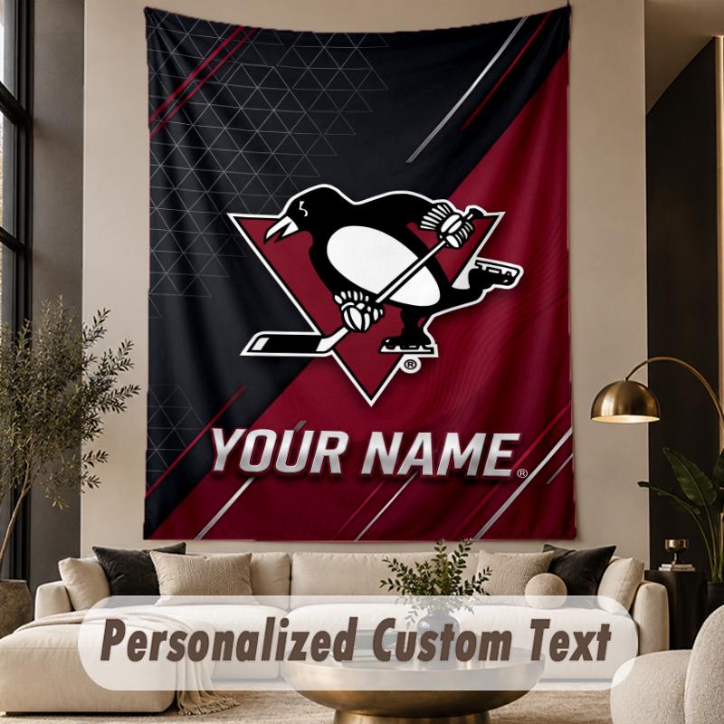 Custom Text Tapestry Pittsburgh Penguins Print Wall Tapestry Indoor Living Room Wall Decor