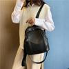 Women's Backpack Vintage Soft PU Backpack Anti-theft Shoulder Bag Solid Color School Backpack for Teenager Girls