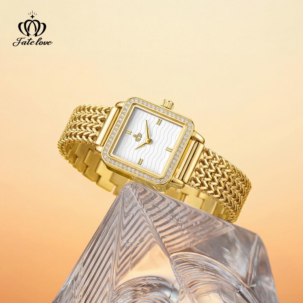 Fatelove 928 Quartz Watches for Women Steel Strap Diamond Bezel Waterproof Woman Watch Fashion Elegant Simple Ladies Wristwatch