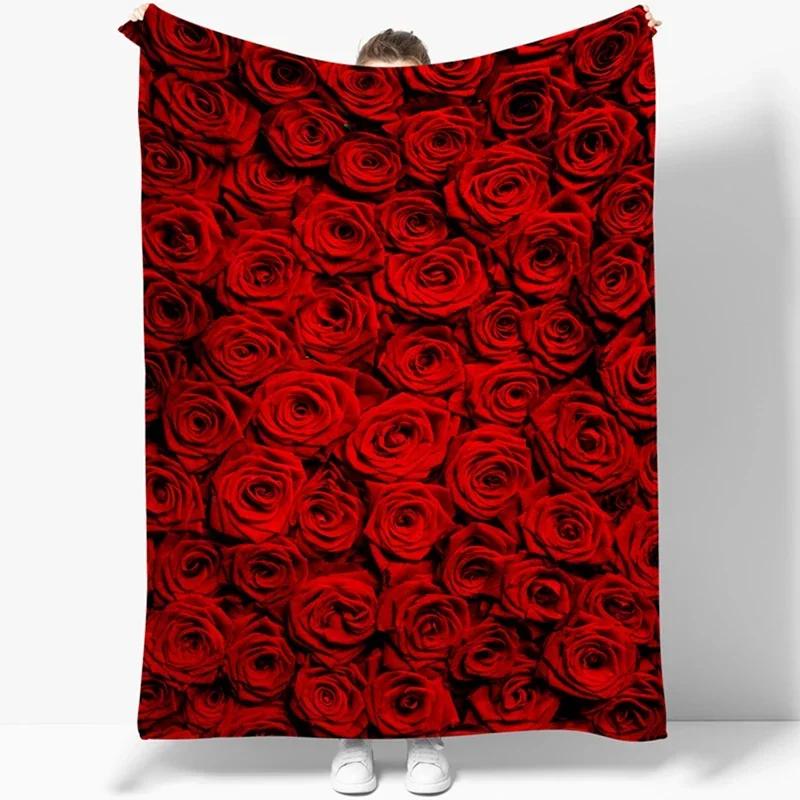 Rose Blanket, Soft Cozy Floral Throw Blanket Gift for Girl Women, Fuzzy Comfy Flannel Blanket for Couch,Travel,Bed,House Decor
