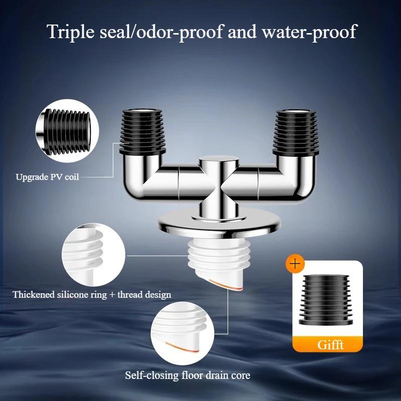 Downpipe Washing Machine Deodorant Three Head Through Drain Pipe Floor Drain Special Joint Deodorant Overflow Three-way Shunt