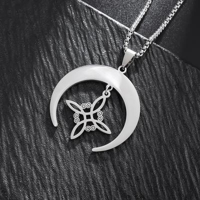 Celtic Trinity Pendant Irish Moon Necklace Mens Nordic Viking Stainless Steel