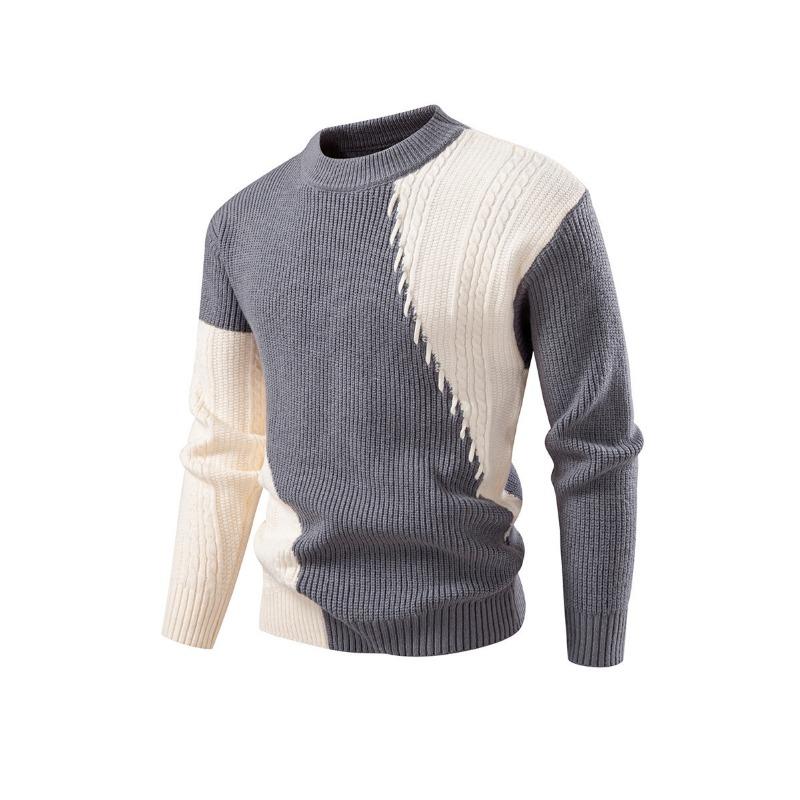 New Winter Style Men's Fashion Color-blocking Sweater Men's Casual Base Shirt