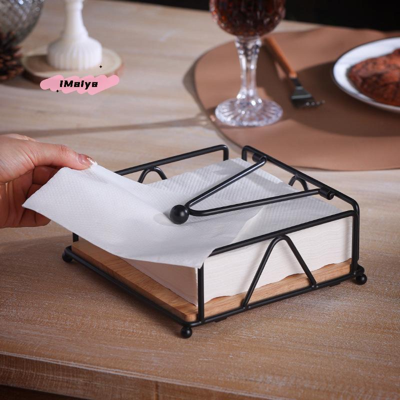 M-Flat Napkin Holder Metal Iron Serviette Holder Napkin Stand With Wooden Base For Home Kitchen Countertop Decor