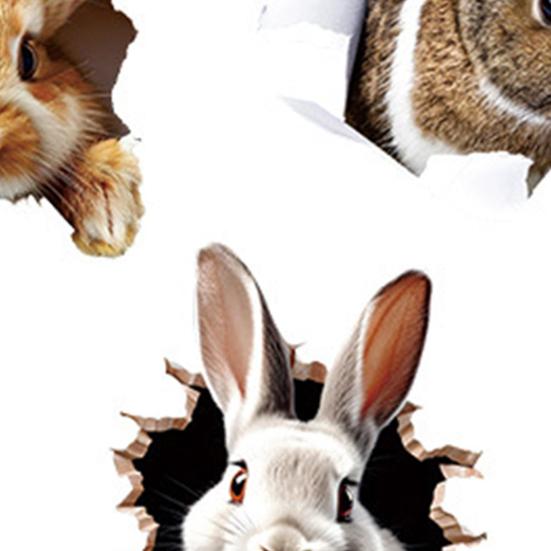 Yousheng 4Sheets Easter Bunny Wall Sticker Waterproof Self-adhesive 3D Effect Broken Wall Simulation Rabbit Home Living Room Wall Art Decoration Decal