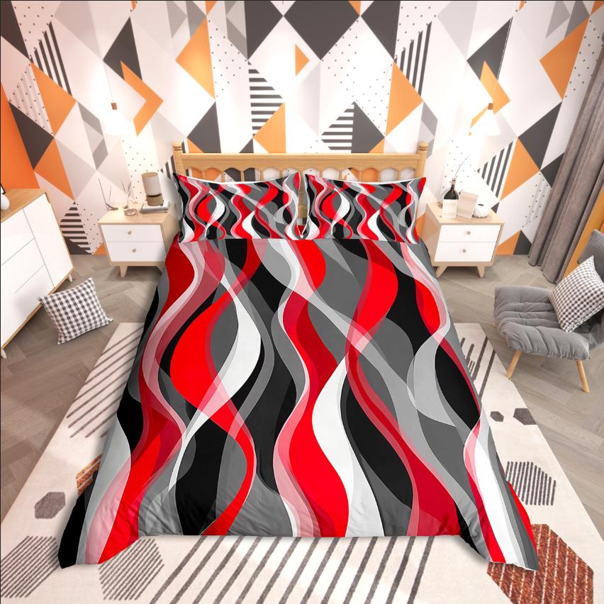 Homewish Geometric Stripes Duvet Cover SetSpiral Lines For Teens Bedding SetAbstract Artwork Decor