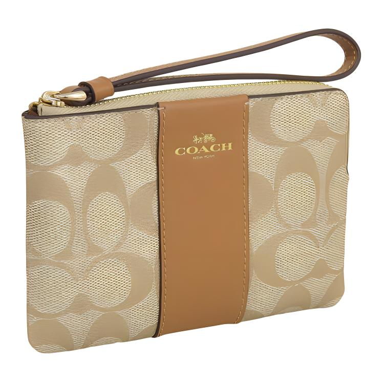 COACH Corner Zip Coated Canvas With Recycled Leather Clutch Small Women's Gold & Light Khaki CS602-IMNLJ