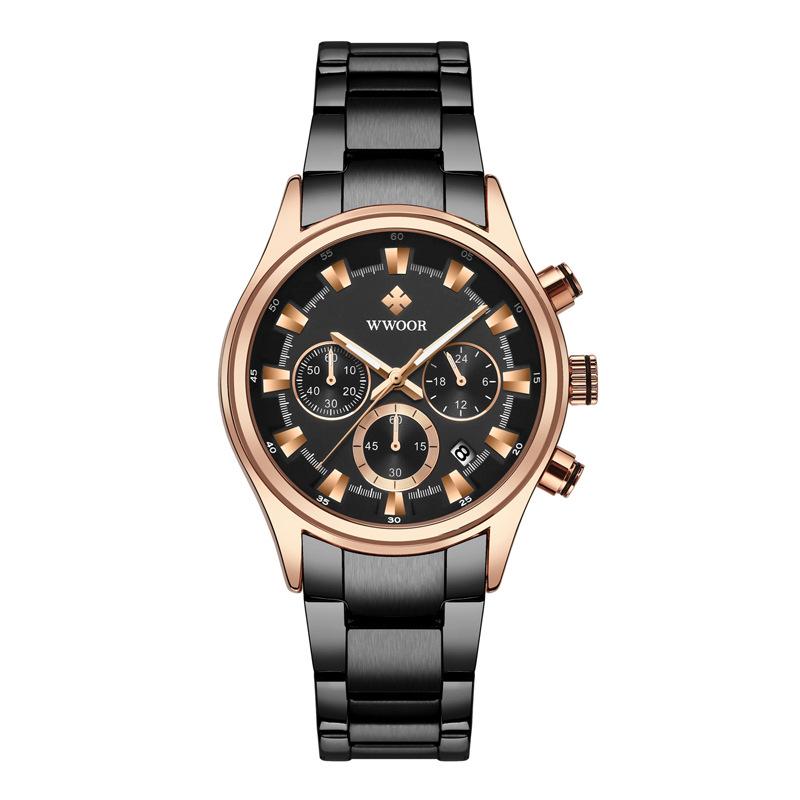 WWOOR Мужские многофункциональные кварцевые светящиеся водонепроницаемые часы с шестью стрелками на стальном ремешке