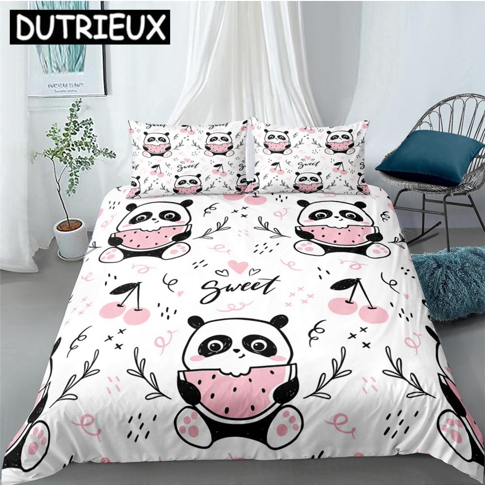 Cartoon Cute Panda Polyester Bedding Sets Child Kids Covers Boys Bed Linen Set For Teens King Size Bedding Set