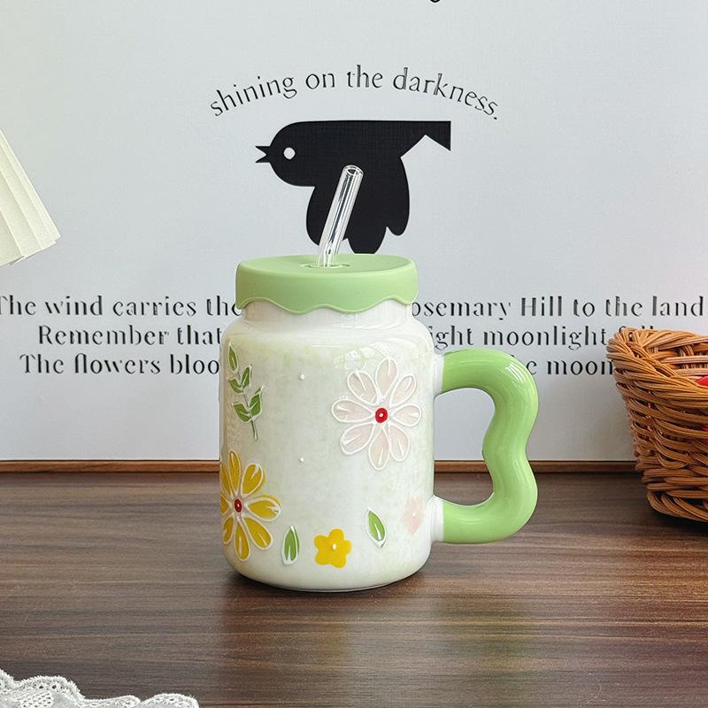Birthday Gift for Best Friend Retro Flower Cup for Boys and Girls High End Ceramic Mug Souvenir Gift Box