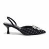 Pointed Toe Mid Heels Women Pumps Luxury Rhinestones Square Buckle  Design Evening Party Daily Office Lady Slingback Shoes