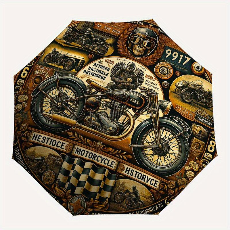 Vintage Motorrad Kunstdruck: Klassischer Biker Dekor Regenschirm, Niedlicher Regenschirm mit Niedlichem Design, Tragbarer 3-fach Kompakter Regenschirm für Herren & Damen, Valentin