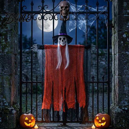 Haunted House Decorations 38" Halloween Hanging Witch Decoration Spooky Scary Flying Skeleton Ghost with Skull Decor for Outdoor Indoor Porch