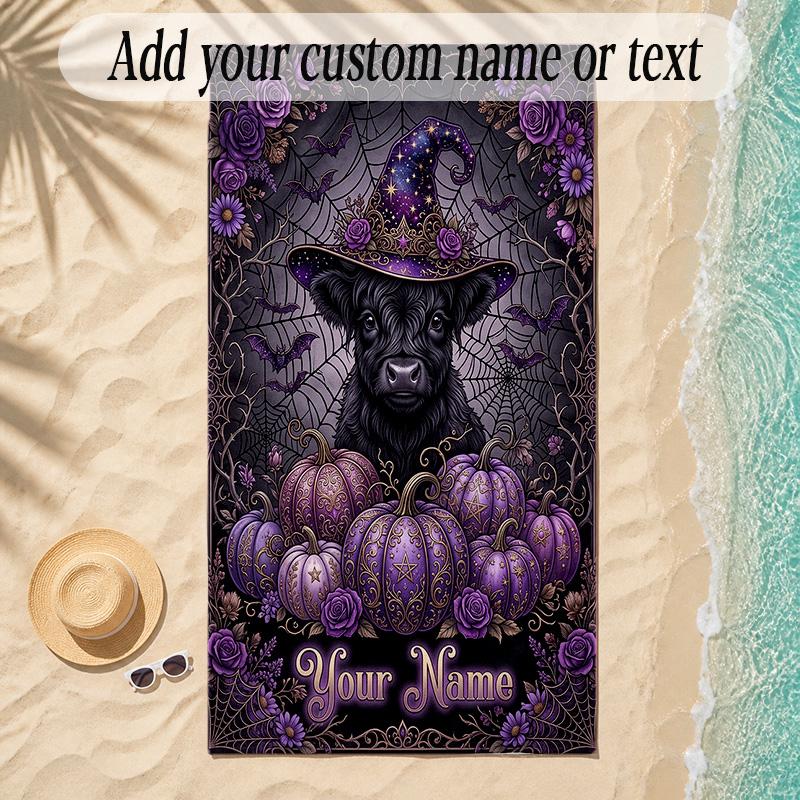 Halloween Theme Soft Beach Towel Personalized Custom Name Text Towel Portable for Beach Pool Travel