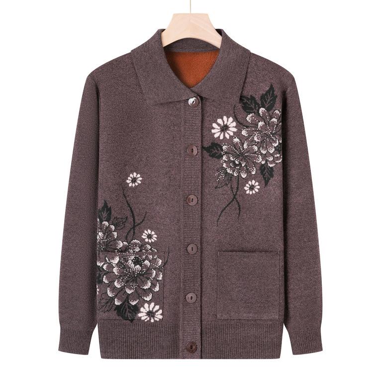 Mom Wear Sweater Cardigan Grandma Spring and Autumn Coat Seniors Spring and Autumn New Knitted Sweater Women Loose Old Men Clothes