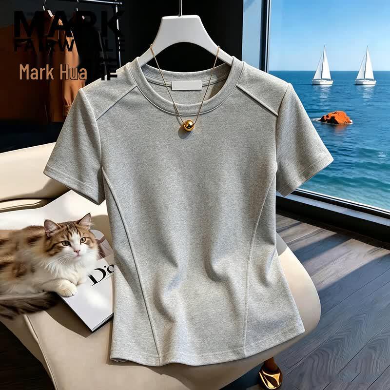 MARK FAIRWHALE Women s Slim Fit Round Neck T-shirt XL хизер серый