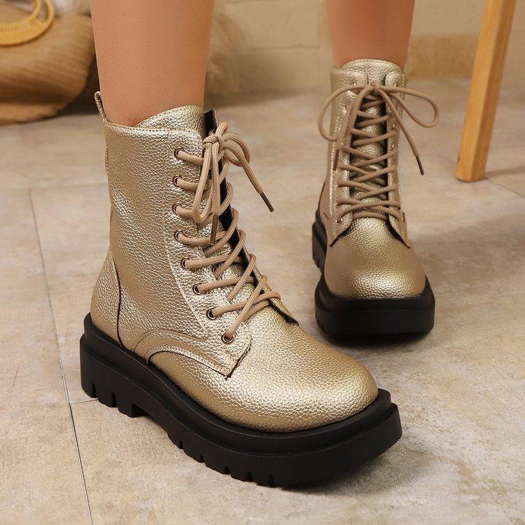 Fashion Round Toe Women's Flat Boots Lace Up Luxury Designer Shoes 2025 New Fashion Ankle Rock Riding Sexy Women's Shoes Zapatos Mujer