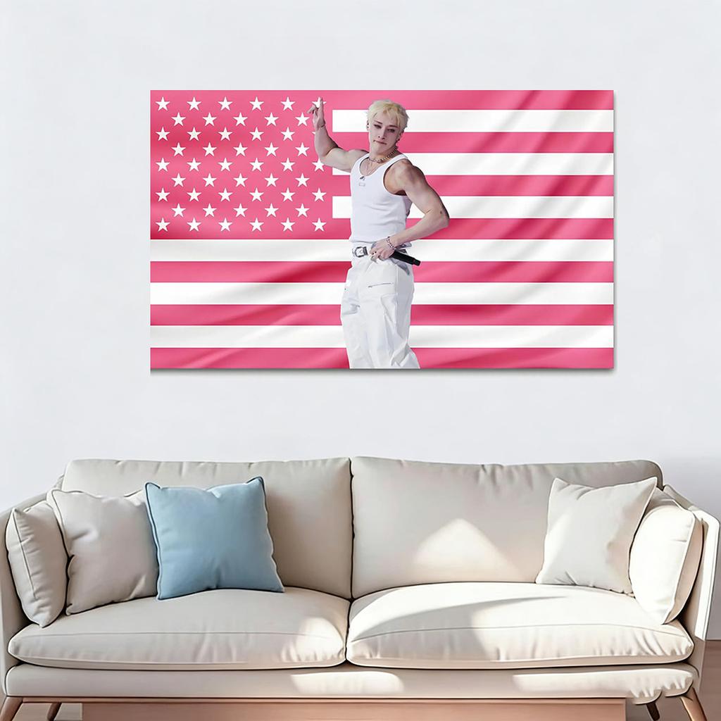 Bang Chan Pink USA Flag Tapestry skz Inspired Wall Art Kpop Room Decor Concert Gift for STAY Fans Aesthetic Wall