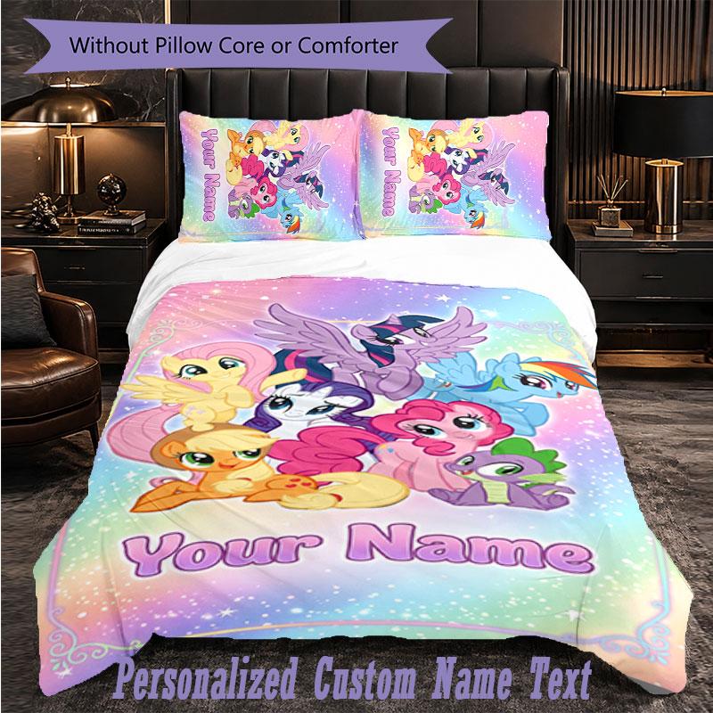 Personalized 3Pcs Bedding SetMy Little Pony Custom Text Duvet Cover Pillowcase Set Bedroom Gift