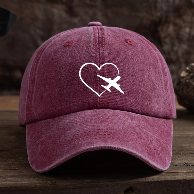 Modische Unisex-Baseballkappe mit lustigem herzförmigem Flugzeugdruck, perfekt für Reisen im Freien