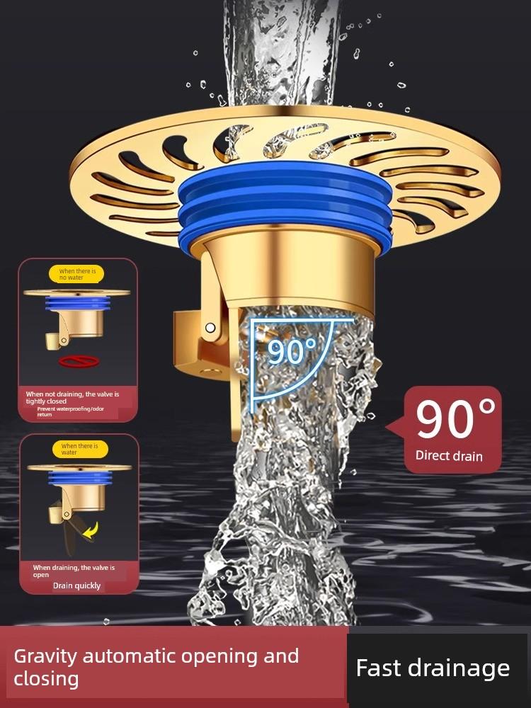 Large Filter Net Anti-Odor Floor Drain Bathroom Sewer Anti-Odor Device Sealing Cover All-Copper Universal Inner Core Anti-Odor