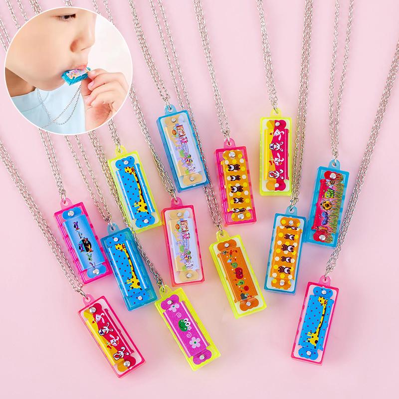 10/20Pcs Cartoon Mini Harmonica With Necklace Musical Toys For Kids Birthday Party Favors Pinata Fillers Boy Girl Christmas Gift