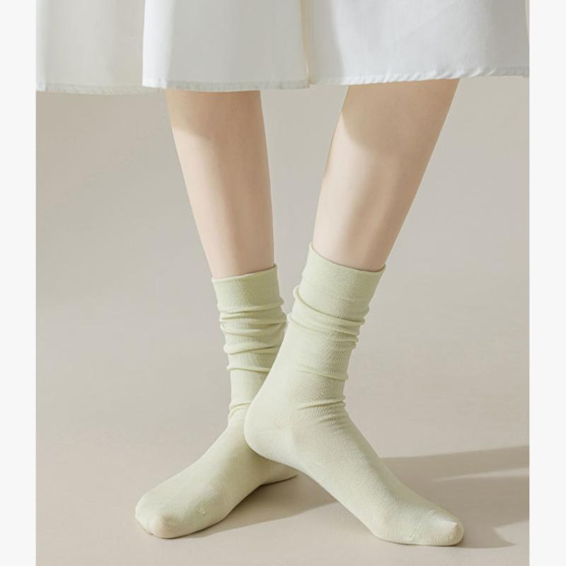 5 Pairs Solid Color Cotton Socks Medium Tube Knitted Loose Long Soft Spring Autumn Crew Casual Sock Black White Breathable Women Socks