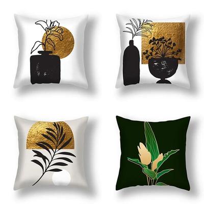 Modern Light Luxury Pillowcase Black Gold Leaf Abstract Plant Sofa Bedside Cushion Cover 45x45cm Car Home Decoration