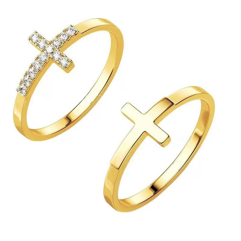 European And American Fashion Design Geometric Crucifix Open Mouth Ring Sets For Women Simple Adjustable Ring Jewerly