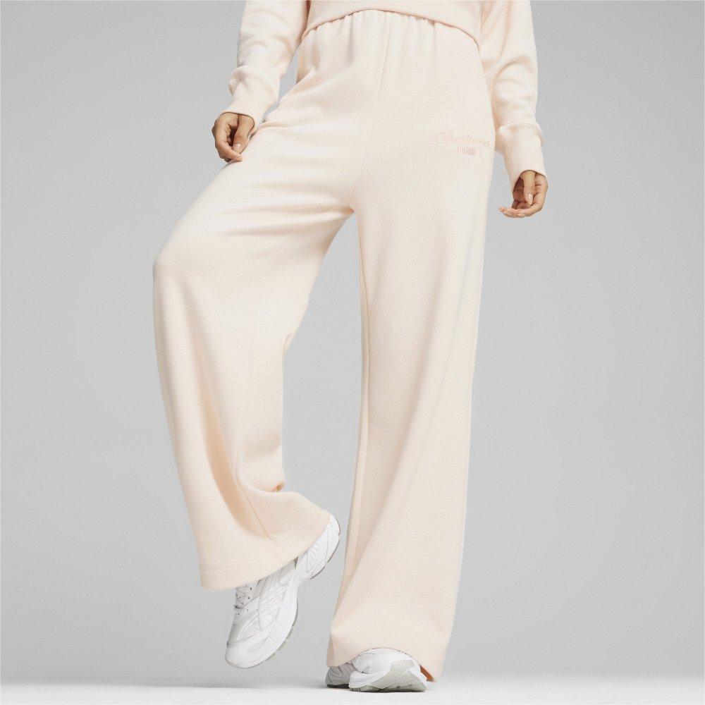 Puma Classics+ Relaxed Sweatpants Solid Color Letter Embroidery Design Mid-Waist Drawstring Casual Pants Women Bottoms Peach 626045-64