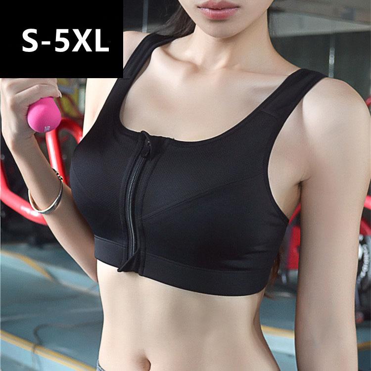 Women's Sports Bra Gathered Without Steel Ring Yoga Running Vest Fitness Front Zipper Sexy Shockproof Underwear Plus Size