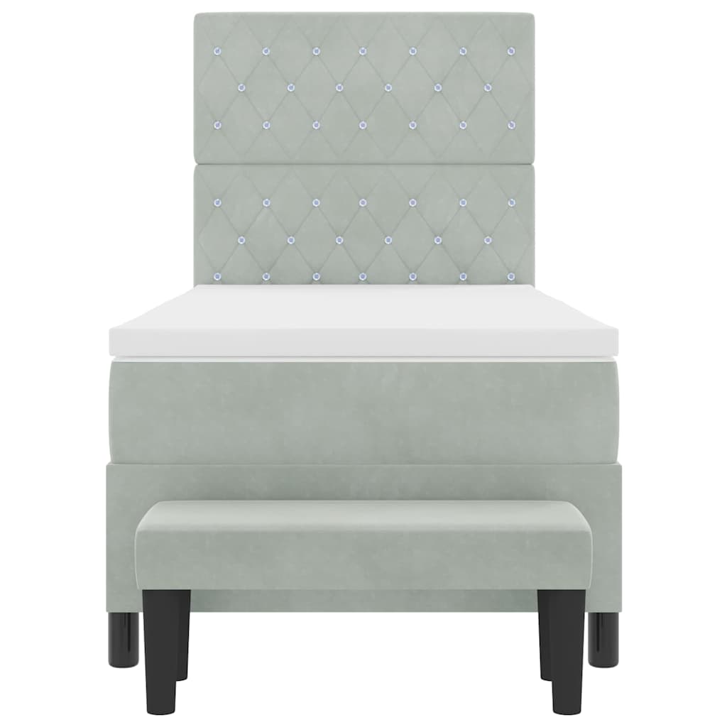 Box Spring Bed with Headboard Light Gray 190 x 90 cm Velvet