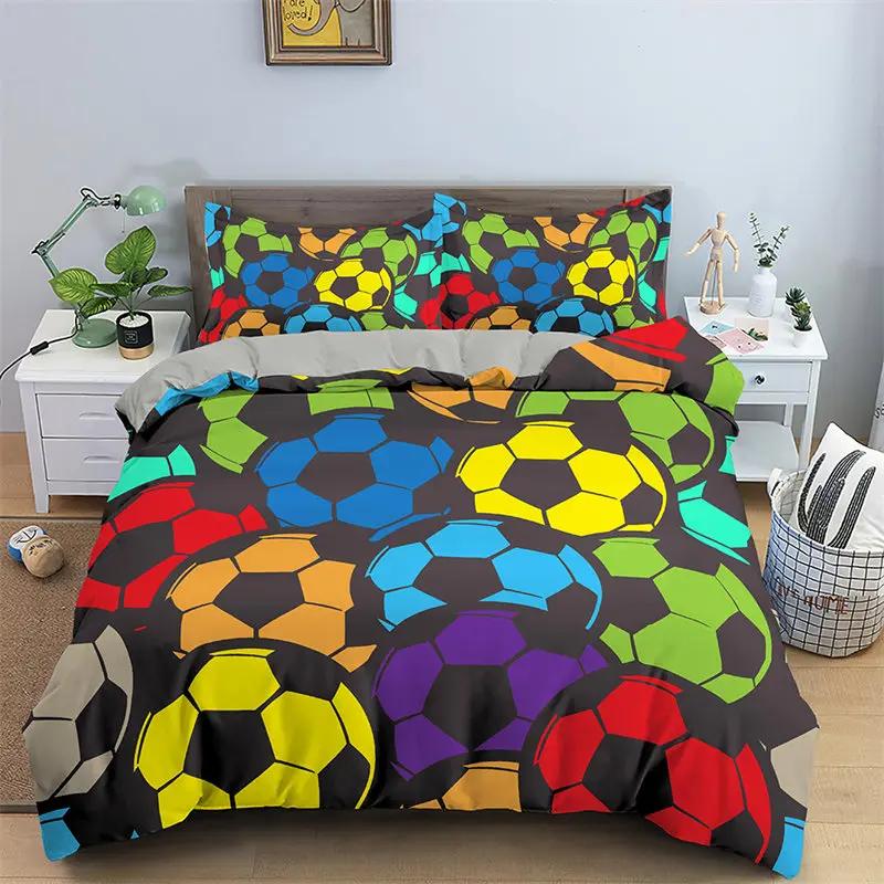 3PCS Single-sided Printed Bedding Set ,Comforter  Colorful Graffiti Football Duvet Bedding Cover Pillows Comfortable Bedspreads
