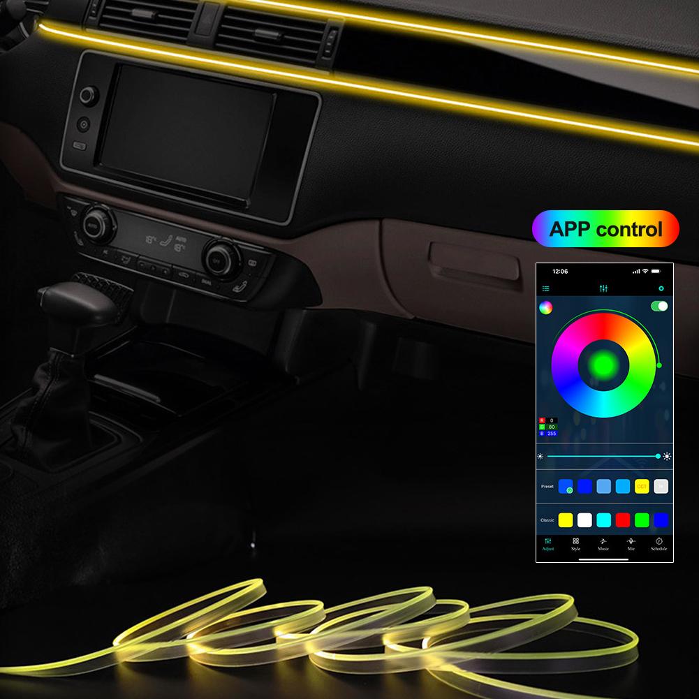 2m/3m RGB LED Car Interior Optic Atmosphere Light Strip APP Control Ambient Neon Invisible Light USB Ambient LED Light Strip