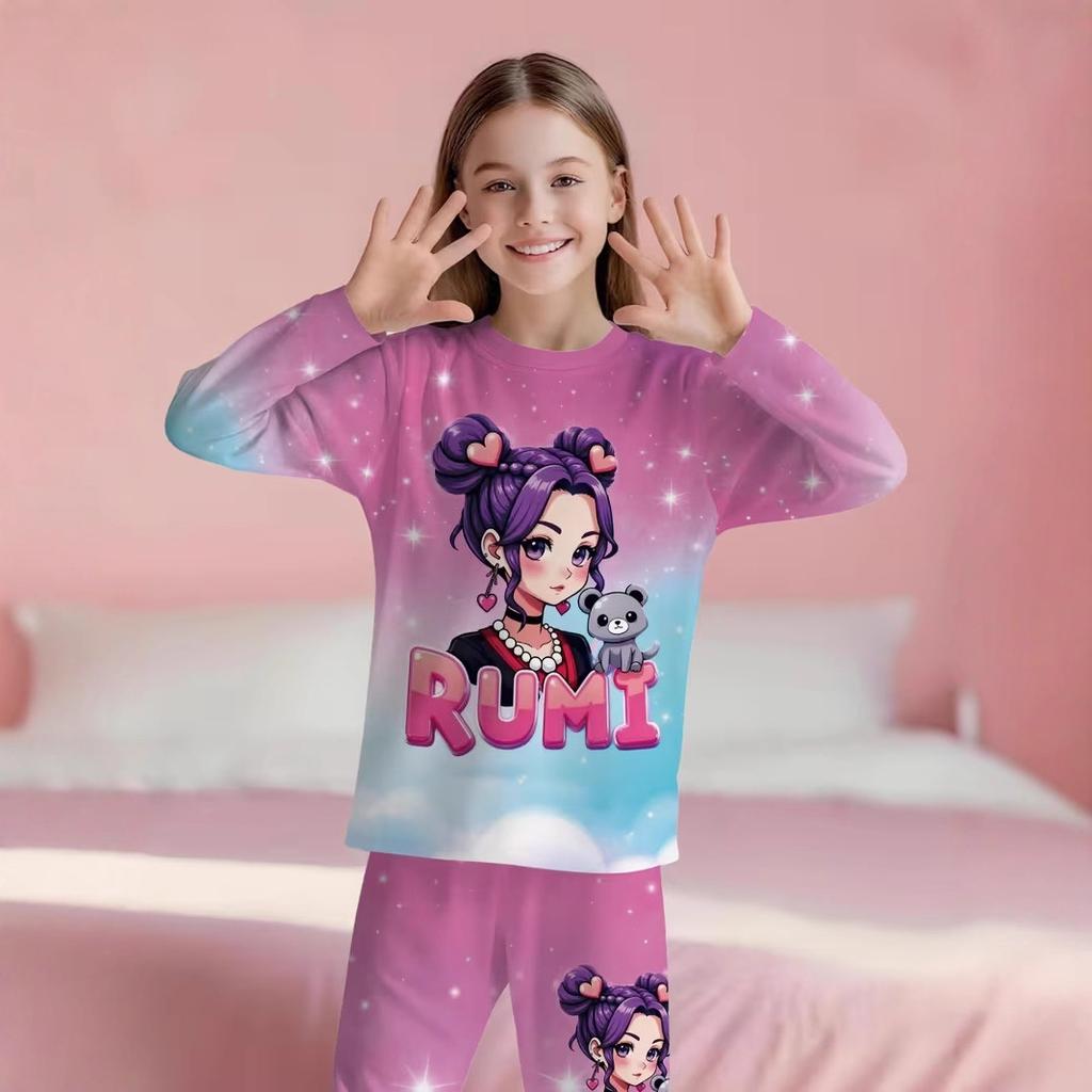 K-Pop Demon Hunters Kids Long Sleeve Pajamas Set Cartoon Mira Rumi Zoey Print Kids Boy Girl Fashion Clothes Casual Sleepwear