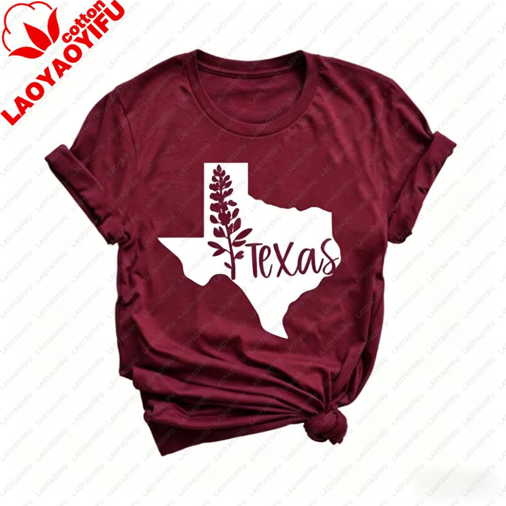Texas State Outline Bluebonnet Flower Graphic Tshirt Unisex Unisex Cotton Short Sleeve Texas Pride Casual Daily Outfit