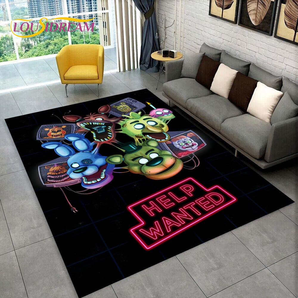 Horror Game FNAF Movie Freddy Bonnie Carpet Rug for Home Living Room Bedroom Sofa Doormat Decor,kids Play Area Rug Non-slip Mat