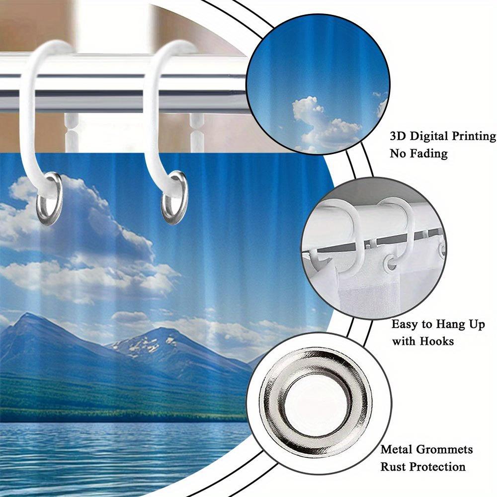 1Pc Landscape Shower Curtain Stone Lake And Mountain Scenery Bathroom Decoration Polyester Fabric Contains 12 Hooks