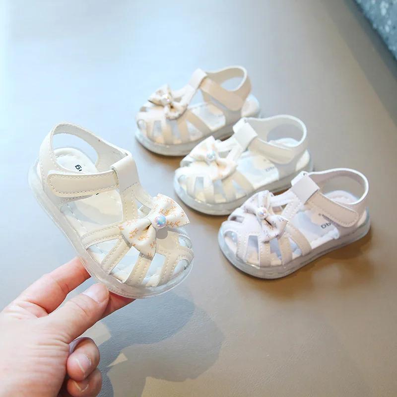 New Toddler Girls Sandals Summer Sweet Bowtie Kids Princess First Walker Sandals Fashion Causal Cut-outs Children Beach Sandals